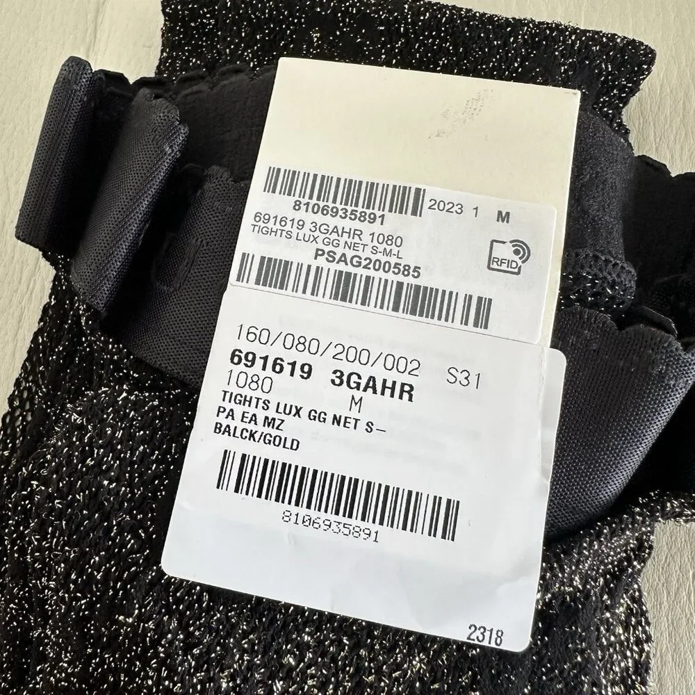 NEW GUCCI TIGHTS BLACK GOLD KNIT GG SZ M 691619 - Picture 7 of 9